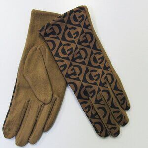 Women's Brown & Black Logo Designer Look Winter Gloves Texting Finger New